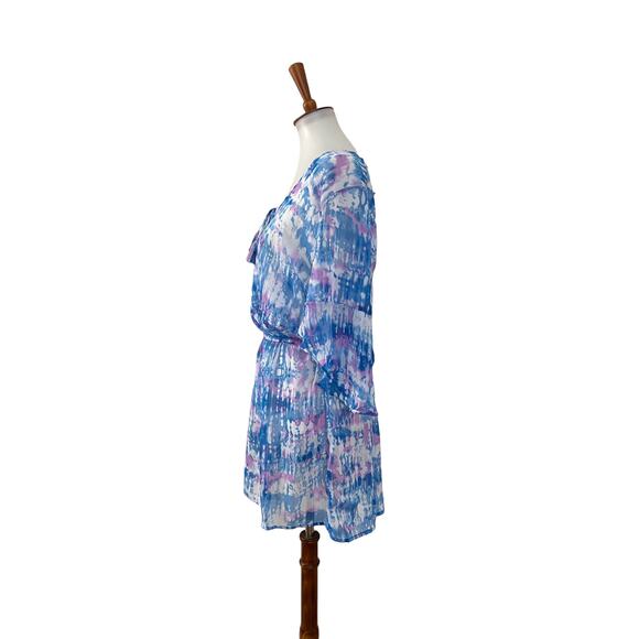 BCA Rebecca Virtue Womens Sheer Tie Dye Coverup Short Sleeve Blue M Medium - Picture 4 of 7